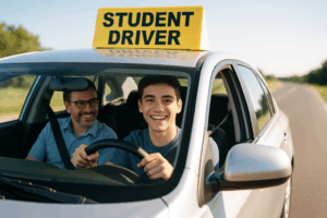instructor and student driver in the car